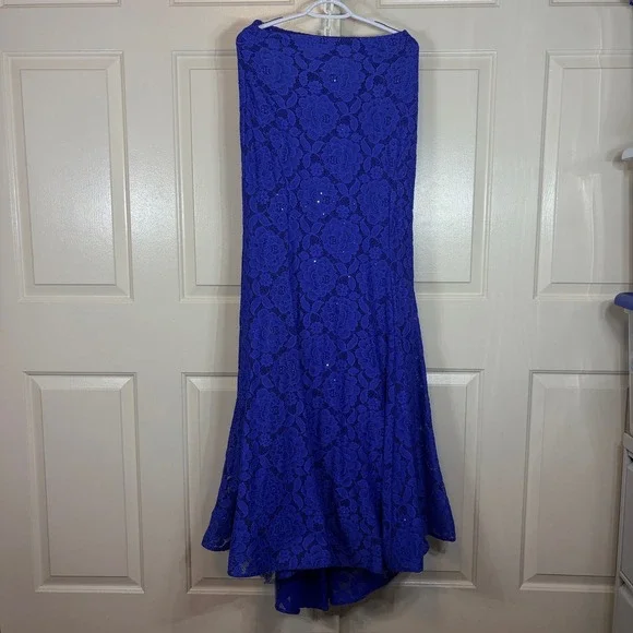 La Femme Lace Mermaid Gown Womens 10 Royal Blue Rhinestone Strapless Prom Dress - Picture 2 of 10